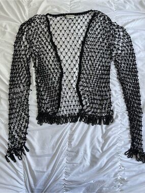 Gantos Black Beaded Net Cardigan Like New
